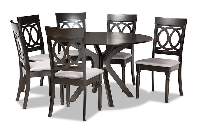 Sasa Modern and Contemporary Gray Fabric Upholstered and Dark Brown Finished Wood 7-Piece Dining Set