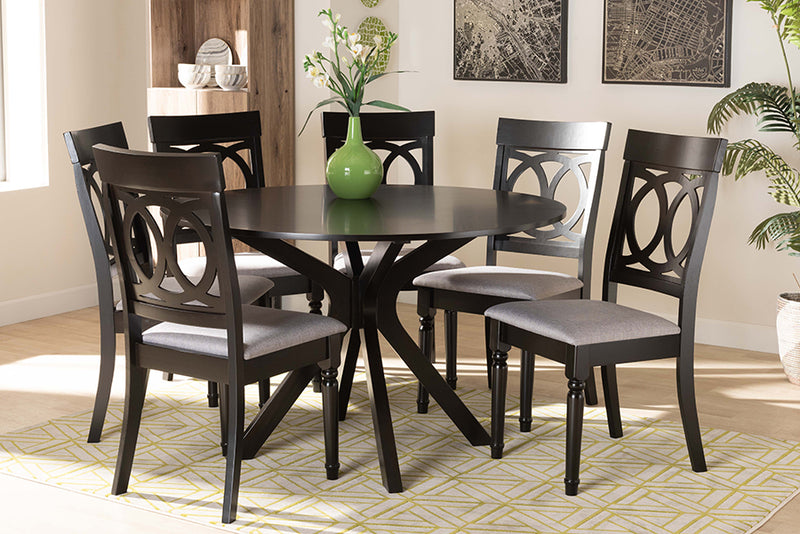 Sasa Modern and Contemporary Gray Fabric Upholstered and Dark Brown Finished Wood 7-Piece Dining Set