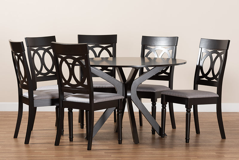 Sasa Modern and Contemporary Gray Fabric Upholstered and Dark Brown Finished Wood 7-Piece Dining Set