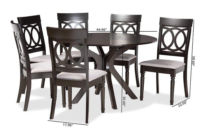 Sasa Modern and Contemporary Gray Fabric Upholstered and Dark Brown Finished Wood 7-Piece Dining Set