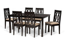 Kaira Sand Fabric Upholstered and Dark Brown 7-Piece Dining Set Baxton