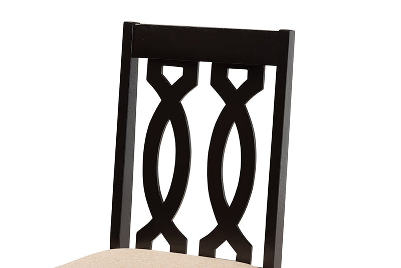 Kaira Sand Fabric Upholstered and Dark Brown 7-Piece Dining Set Baxton