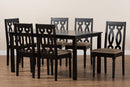 Kaira Sand Fabric Upholstered and Dark Brown 7-Piece Dining Set Baxton