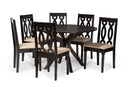 Sabriel Sand Fabric Upholstered and Dark Brown 7-Piece Dining Set Baxton
