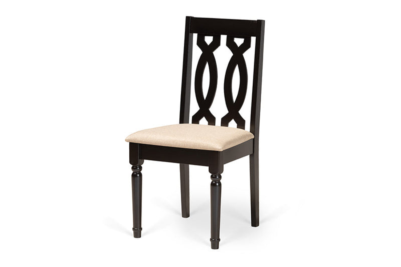 Sabriel Sand Fabric Upholstered and Dark Brown 7-Piece Dining Set Baxton