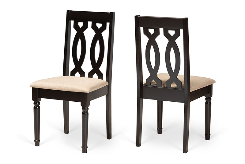 Kaira Modern and Contemporary Sand Fabric Upholstered and Dark Brown Finished Wood 2-Piece Dining Chair Set