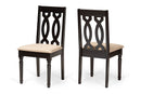 Kaira Sand Fabric Upholstered and Dark Brown 2Pc Dining Chair Set Baxton