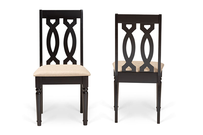 Kaira Sand Fabric Upholstered and Dark Brown 2Pc Dining Chair Set Baxton