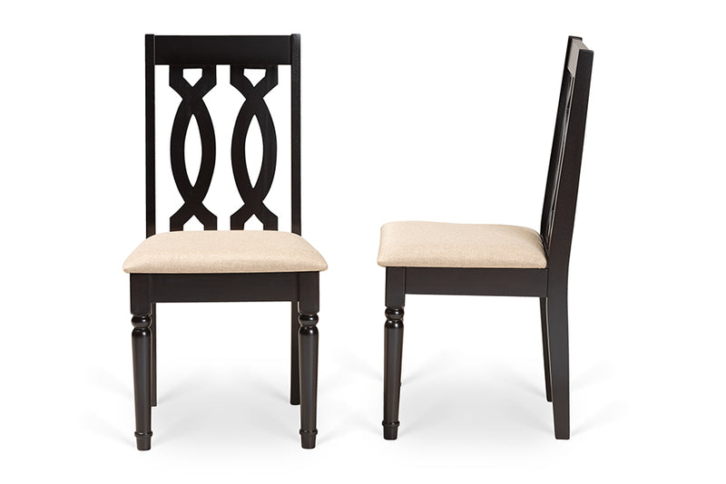 Kaira Modern and Contemporary Sand Fabric Upholstered and Dark Brown Finished Wood 2-Piece Dining Chair Set