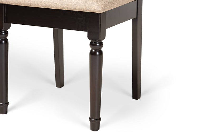 Kaira Sand Fabric Upholstered and Dark Brown 2Pc Dining Chair Set Baxton