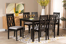 Kaira Gray Fabric Upholstered and Dark Brown 7-Piece Dining Set Baxton
