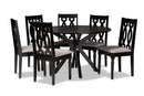 Sabriel Gray Fabric Upholstered and Dark Brown 7-Piece Dining Set Baxton
