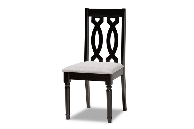 Sabriel Gray Fabric Upholstered and Dark Brown 7-Piece Dining Set Baxton