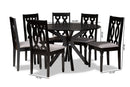 Sabriel Gray Fabric Upholstered and Dark Brown 7-Piece Dining Set Baxton