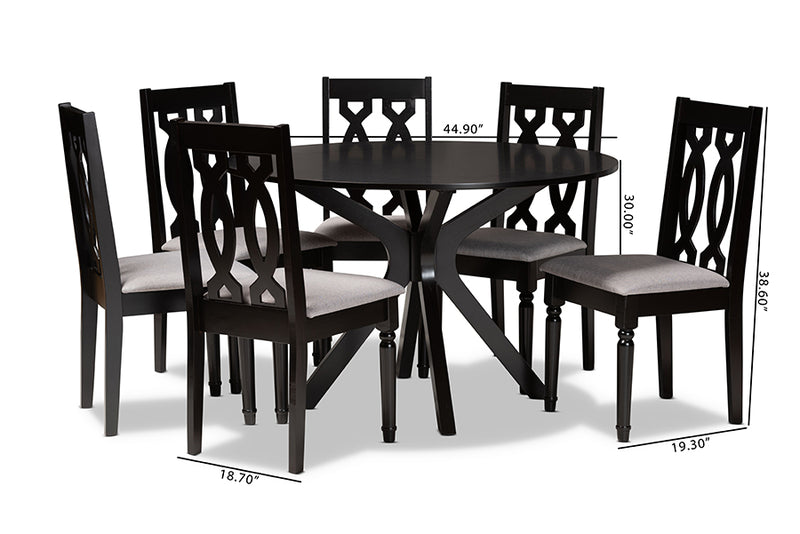 Sabriel Modern and Contemporary Gray Fabric Upholstered and Dark Brown Finished Wood 7-Piece Dining Set