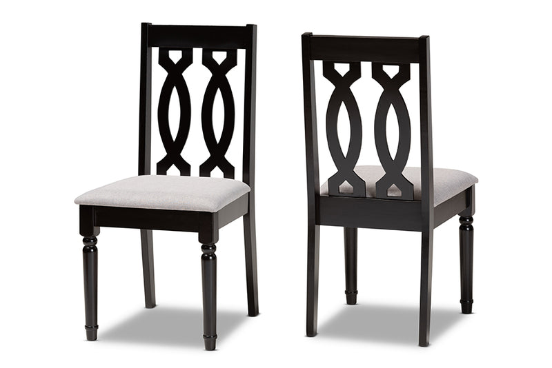 Kaira Modern and Contemporary Gray Fabric Upholstered and Dark Brown Finished Wood 2-Piece Dining Chair Set