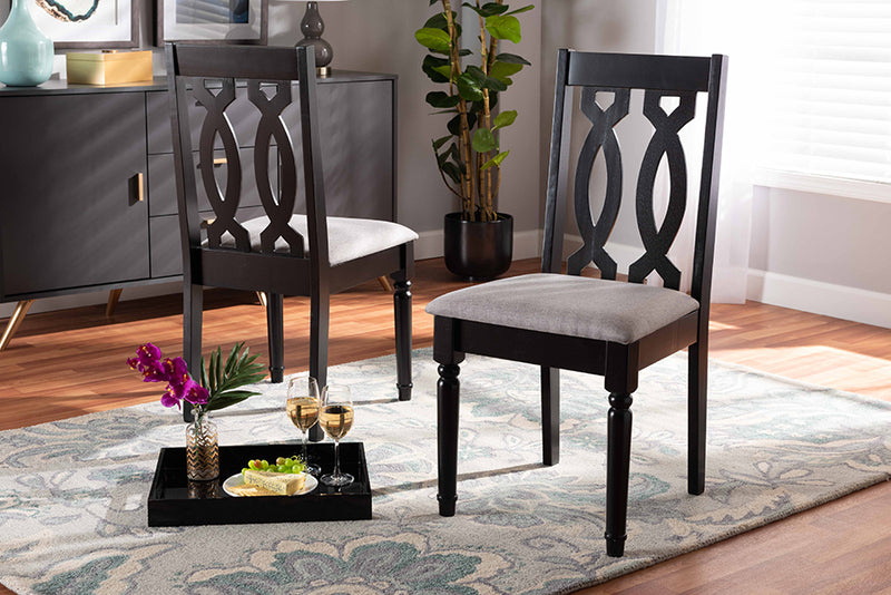 Kaira Modern and Contemporary Gray Fabric Upholstered and Dark Brown Finished Wood 2-Piece Dining Chair Set