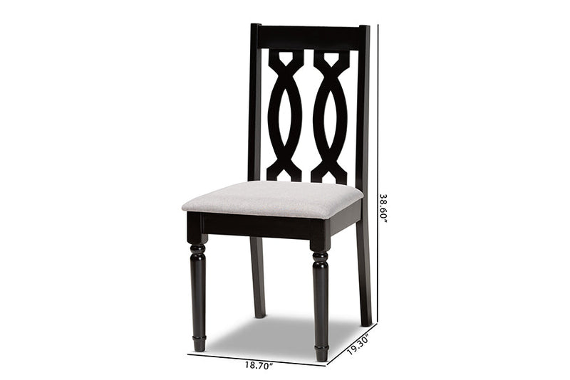 Kaira Gray Fabric Dark Brown 2Pc Dining Chair Set Baxton