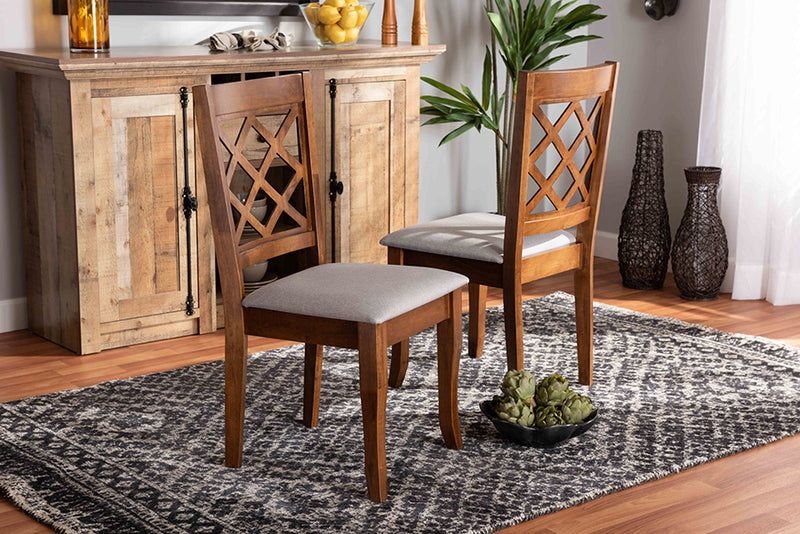 Pamela Modern and Contemporary Gray Fabric Upholstered Walnut Finished Wood 2-Piece Dining Chair Set