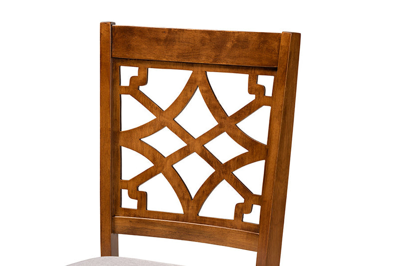 Meike Gray Fabric Upholstered and Walnut Brown 7-Piece Dining Set Baxton