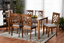 Meike Gray Fabric Upholstered and Walnut Brown 7-Piece Dining Set Baxton