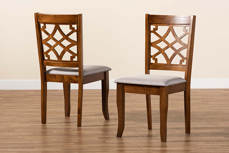 Meike Modern and Contemporary Gray Fabric Upholstered and Walnut Brown Finished Wood 2-Piece Dining Chair Set