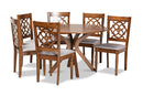 Milena Gray Fabric Upholstered and Walnut Brown 7-Piece Dining Set Baxton