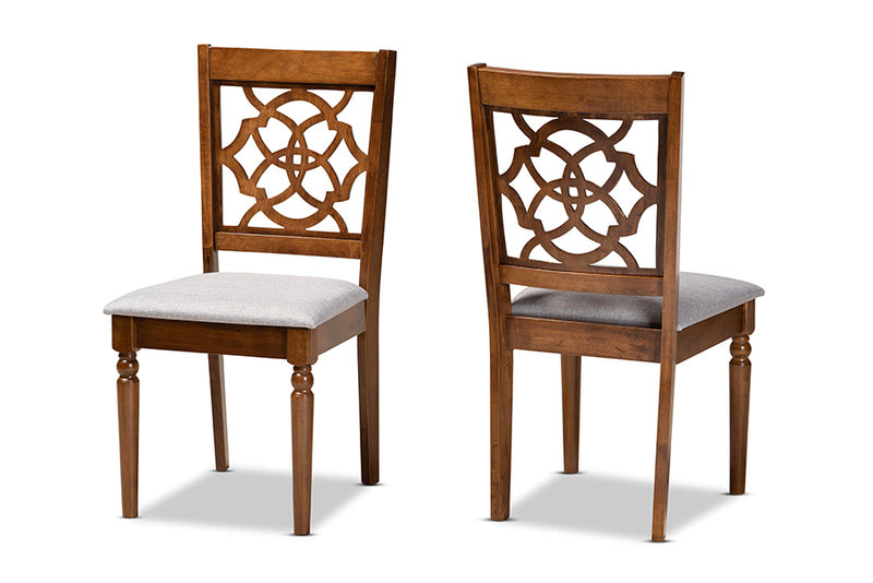 Papua Modern and Contemporary Gray Fabric Upholstered and Walnut Brown Finished Wood 2-Piece Dining Chair Set