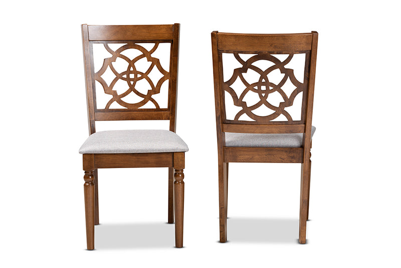 Papua Modern and Contemporary Gray Fabric Upholstered and Walnut Brown Finished Wood 2-Piece Dining Chair Set