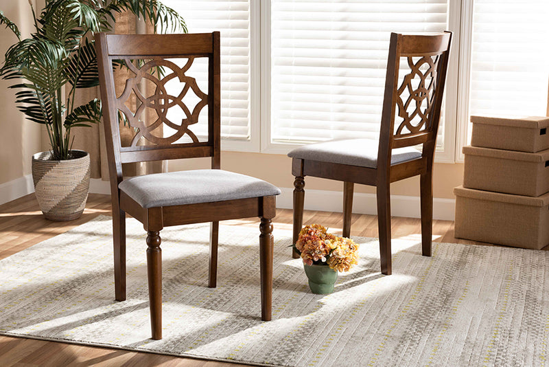 Papua Modern and Contemporary Gray Fabric Upholstered and Walnut Brown Finished Wood 2-Piece Dining Chair Set