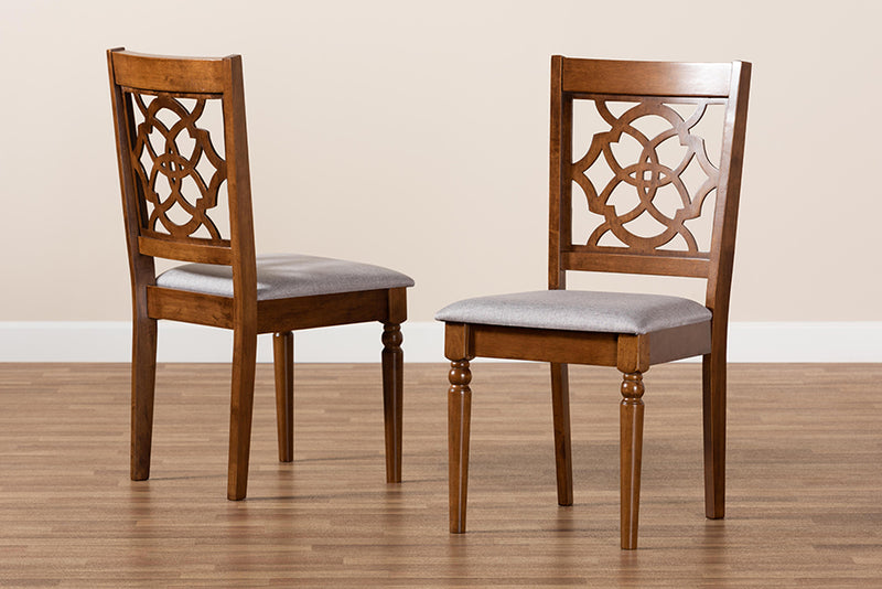 Papua Modern and Contemporary Gray Fabric Upholstered and Walnut Brown Finished Wood 2-Piece Dining Chair Set