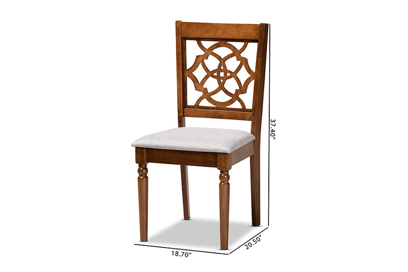 Papua Gray Fabric Upholstered and Walnut Brown 2Pc Dining Chair Set Baxton