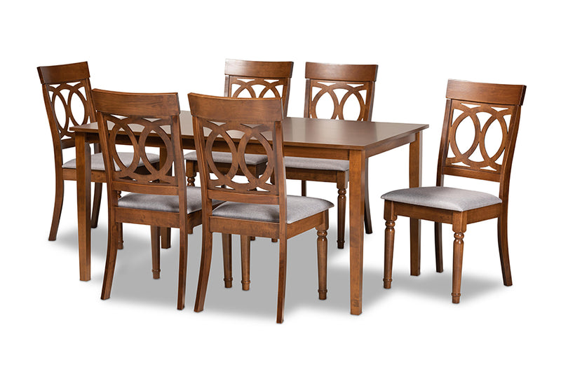 Felisa Modern and Contemporary Gray Fabric Upholstered and Walnut Brown Finished Wood 7-Piece Dining Set