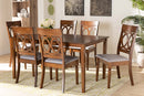 Felisa Gray Fabric Upholstered and Walnut Brown 7-Piece Dining Set Baxton