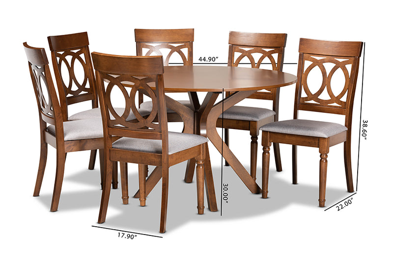 Sasa Modern and Contemporary Gray Fabric Upholstered and Walnut Brown Finished Wood 7-Piece Dining Set