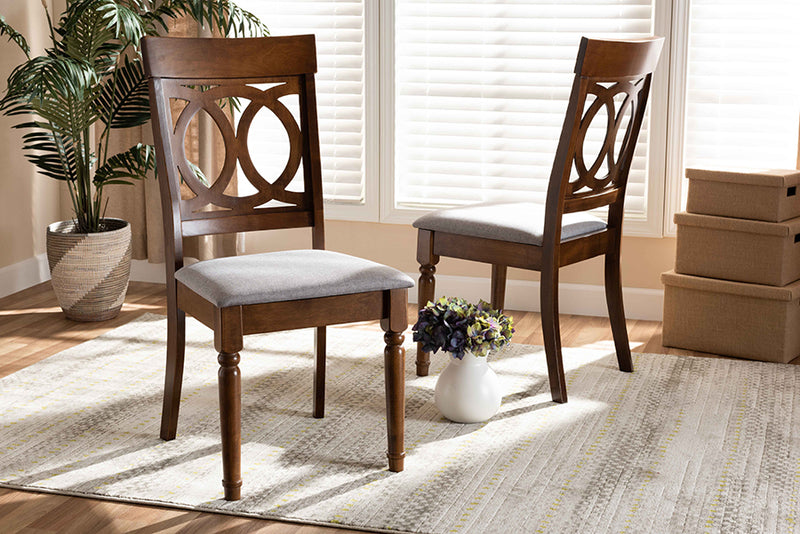 Felisa Modern and Contemporary Gray Fabric Upholstered and Walnut Brown Finished Wood 2-Piece Dining Chair Set