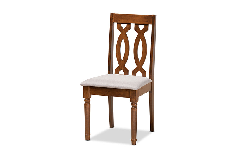 Kaira Modern and Contemporary Gray Fabric Upholstered and Walnut Brown Finished Wood 7-Piece Dining Set
