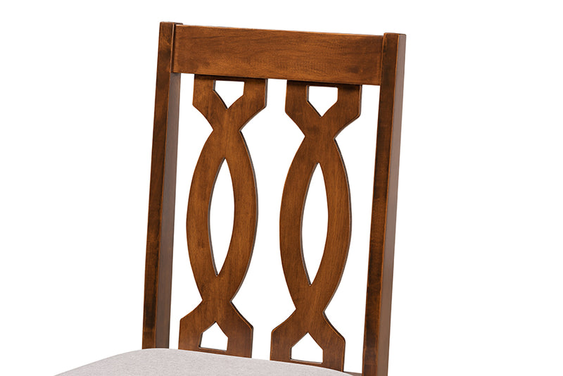 Kaira Modern and Contemporary Gray Fabric Upholstered and Walnut Brown Finished Wood 7-Piece Dining Set