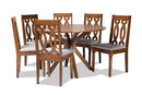 Sabriel Gray Fabric Upholstered and Walnut Brown 7-Piece Dining Set Baxton