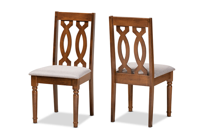 Kaira Modern and Contemporary Gray Fabric Upholstered and Walnut Brown Finished Wood 2-Piece Dining Chair Set