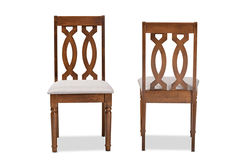 Kaira Gray Fabric Upholstered and Walnut Brown 2Pc Dining Chair Set Baxton