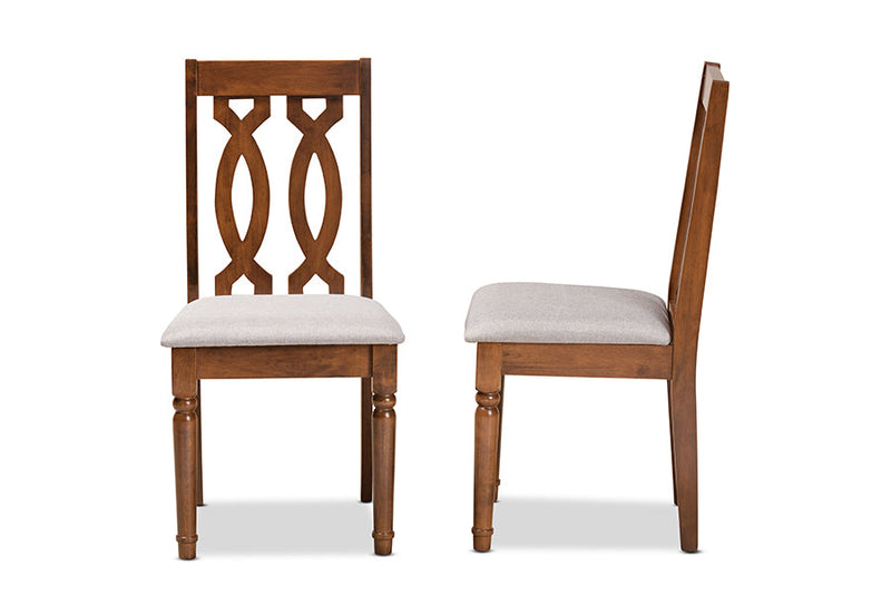 Kaira Gray Fabric Upholstered and Walnut Brown 2Pc Dining Chair Set Baxton