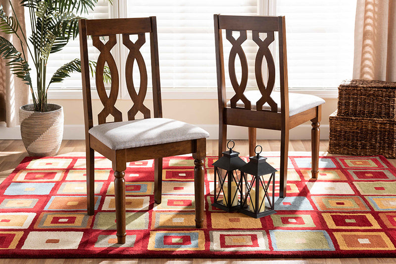 Kaira Gray Fabric Upholstered and Walnut Brown 2Pc Dining Chair Set Baxton