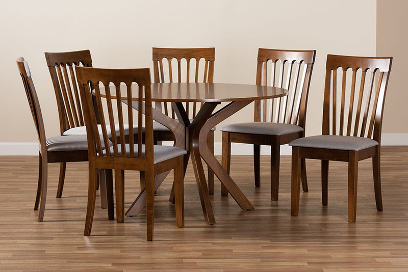 Crossroads Modern and Contemporary Gray Fabric Upholstered and Walnut Brown Finished Wood 7-Piece Dining Set