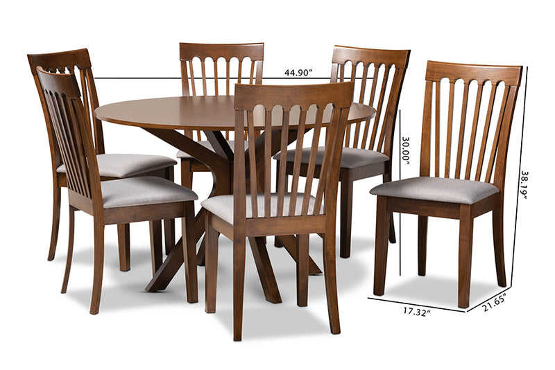 Crossroads Modern and Contemporary Gray Fabric Upholstered and Walnut Brown Finished Wood 7-Piece Dining Set