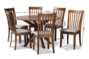 Crossroads Gray Fabric Upholstered and Walnut Brown 7-Piece Dining Set Baxton