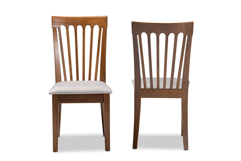 Athena Gray Fabric Upholstered Walnut Brown 2Pc Dining Chair Set Baxton