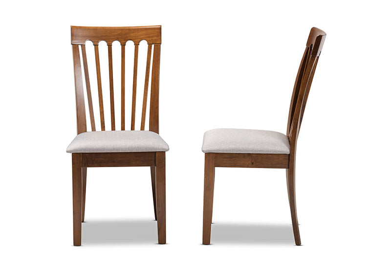 Athena Gray Fabric Upholstered Walnut Brown 2Pc Dining Chair Set Baxton
