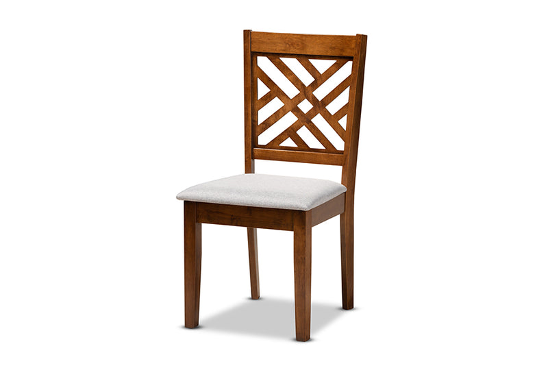 Iden Modern and Contemporary Gray Fabric Upholstered and Walnut Brown Finished Wood 7-Piece Dining Set