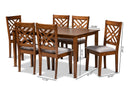 Iden Gray Fabric Upholstered and Walnut Brown 7-Piece Dining Set Baxton